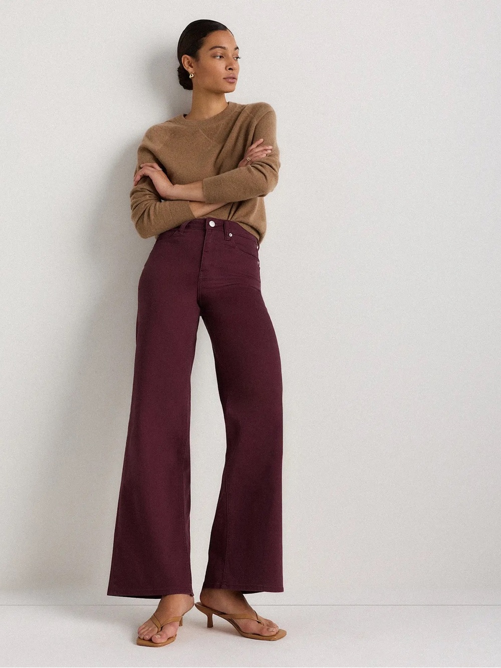 NWT Quince Bella Stretch Wide Leg Jeans Wine Tasting Red 25